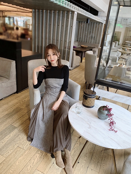 プリーツコンビベアワンピース,レディース