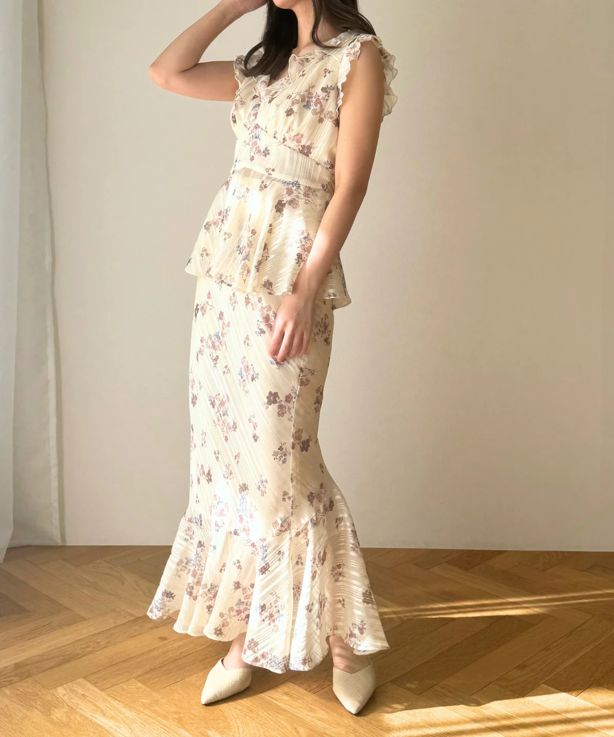 ME COUTURE ラメストライプブーケスカート